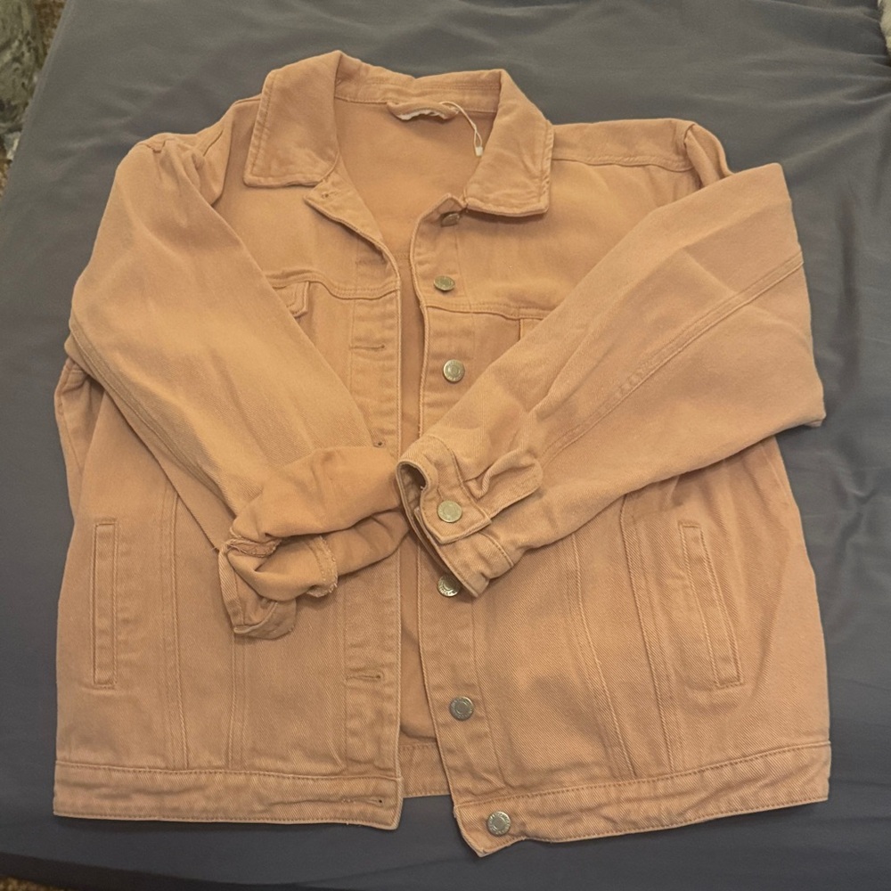 Casual light Pink Button-Up Jean Jacket
